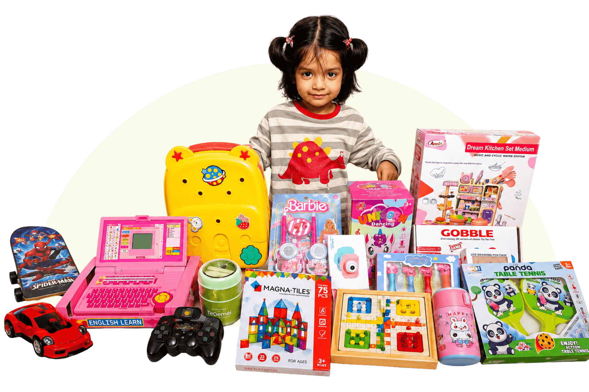 Happy girl with wholesale toys for kids in Delhi India