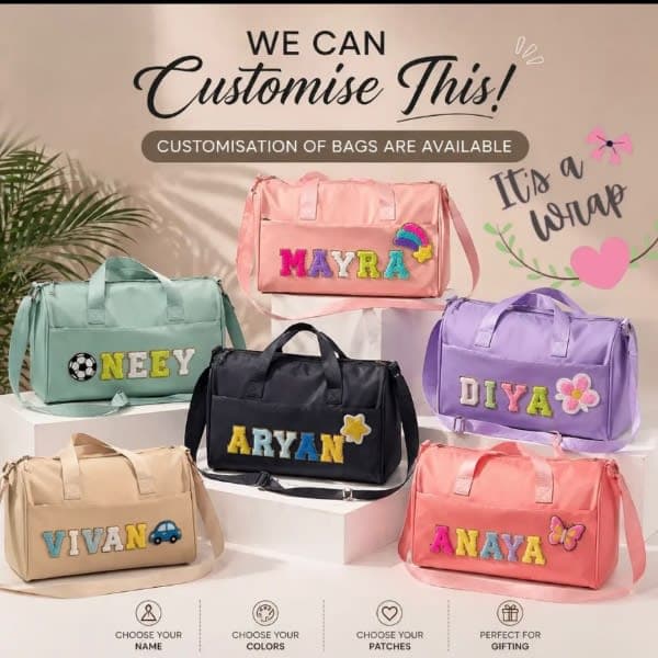 Customised duffle bags with inital and charms - Wholesale Toys & Return Gifts India
